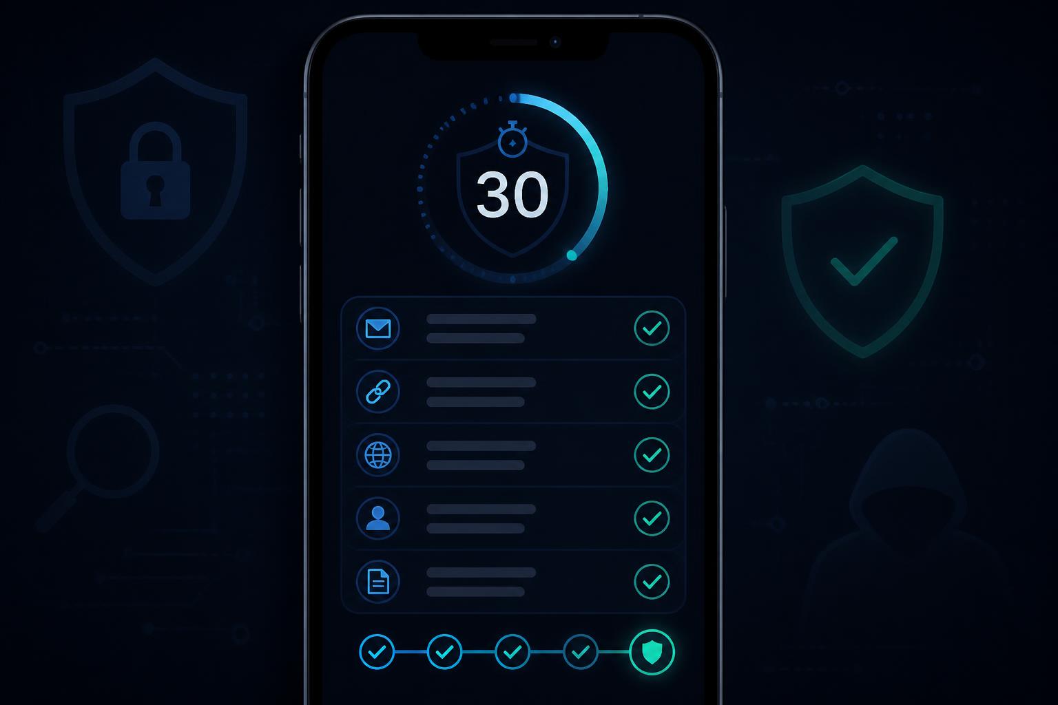 30-second scam check routine checklist on a mobile device